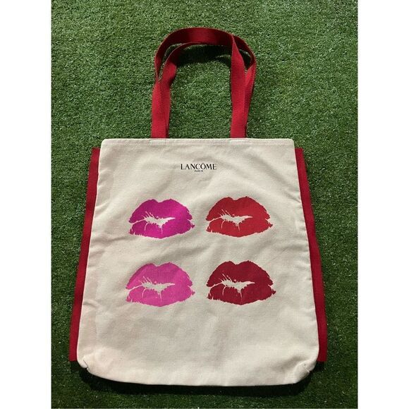 Lancome Lips Purse Cosmetic Makeup Tote  Beach Bag Cream - Picture 1 of 2
